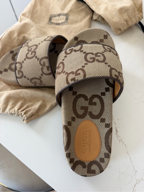 AUTHENTIC Gucci maxi GG Canvas Slides
